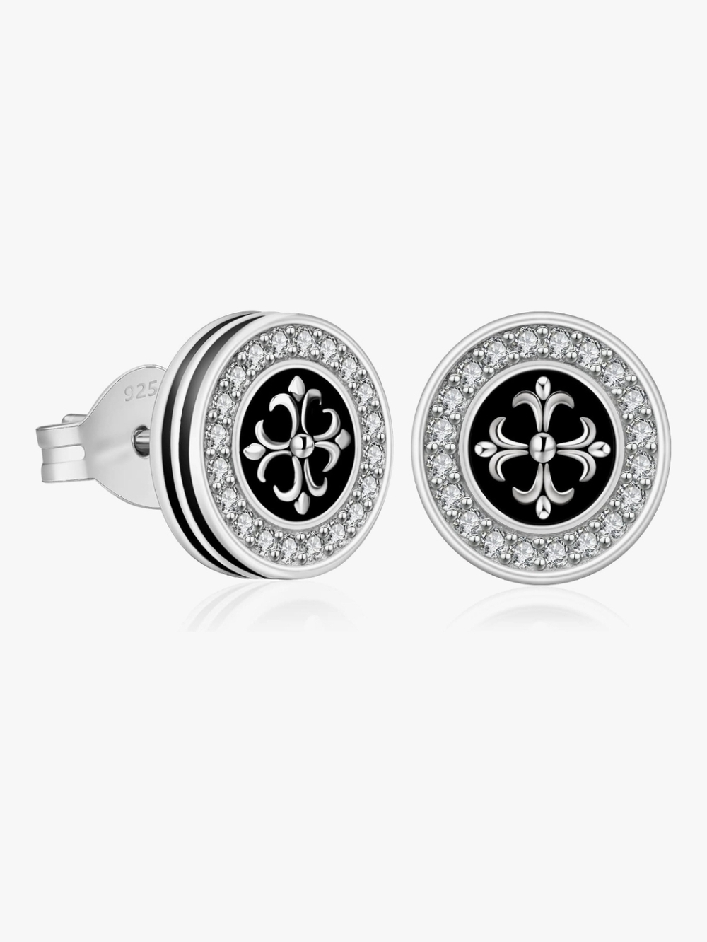 Sterling Silver Onyx and CZ Stud Earrings